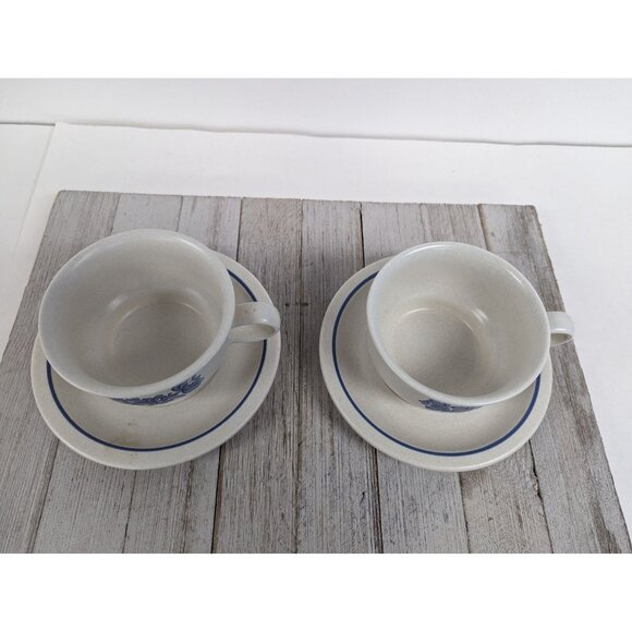 Pfaltzgraff Yorktowne Set of 2 Mugs Cups Saucers Stoneware USA Blue - Picture 2 of 7